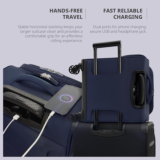 Verage Underseat Carry On Luggage with Wheels & USB Port,14 inch Wheeled Spinner Bag Carry-on Luggages for Airlines, Lightweight Suitcase Men Women, Pilots and Crew (14.5-Inch Plus Underseat Pro)