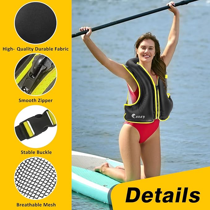 SOLY Inflatable Snorkel Vest for Adults，Snorkeling Vest，Snorkeling Vest for Kayaking Canoeing Water Sports Safety.