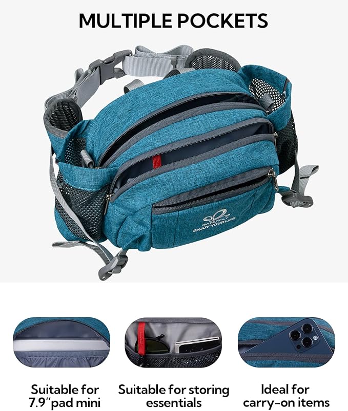 WATERFLY Fanny Pack Waist Bag: Fannie Pack 2 Water Bottle Holders Lumbar Belt Hiking Walking Running Jogging Camping Large Woman Man (Bottle Not Included)