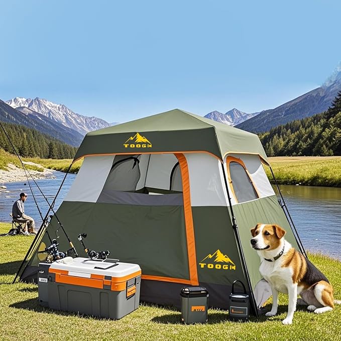 3/4 Person/6 Person Camping Tent Fast Cabin Tent with Instant Setup Tent, Weatherproof Tent Easy Quick Set Up & Pop Up in 60 Seconds with Rainfly Backpack for Family Camping,Upgraded Ventilation