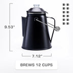 COLETTI Classic Coffee Percolator — Percolator Coffee Pot, Camp Coffee Maker – The Original Camping Coffee Pot, Now Modernized – For Campsite Brewmasters Everywhere [Matte Gray Enamel, 12 Cup]