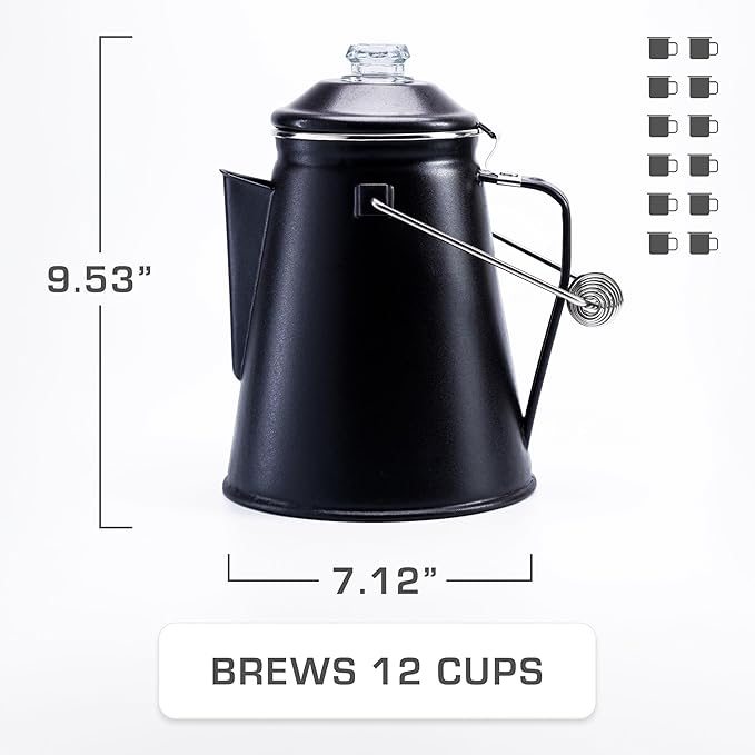 COLETTI Classic Coffee Percolator — Percolator Coffee Pot, Camp Coffee Maker – The Original Camping Coffee Pot, Now Modernized – For Campsite Brewmasters Everywhere [Matte Gray Enamel, 12 Cup]