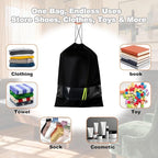 20 Pack Shoe Bags for Travel, 17" x 12.6" Drawstring Shoe Organizers with Clear Window, Breathable Non-Woven Dustproof Pouches for Luggage & Closet (Black)