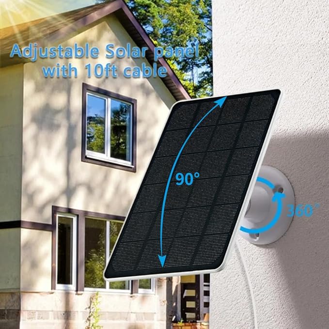 Solar Panel Charger for Security Camera, USB-C and Micro USB Port for Outdoor Rechargeable Battery Camera, 5V6W Fast Charging (2Pack)
