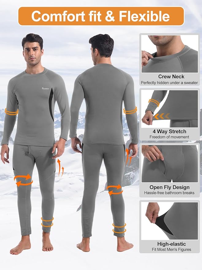 romision Thermal Underwear for Men Long Johns Fleece Lined Hunting Gear Bottom Top Set Base Layer for Cold Weather Gift