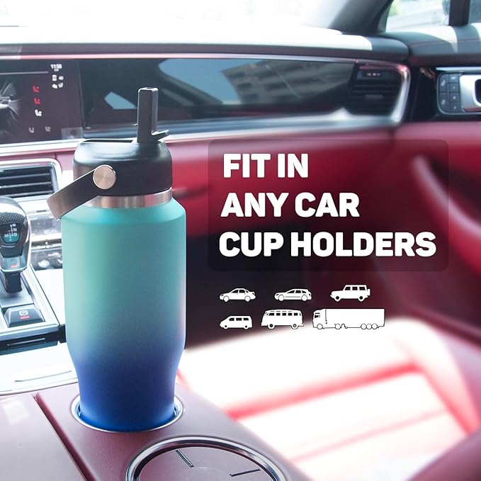 Insulated Water Bottle 40oz with Straw/Spout Lids, Stainless Steel Water Bottles Keep Cold 24h&Hot 12h, Metal Water Bottle with Straw that Fits in Cup Holder, Water Bottle Leak-proof,BPA Free