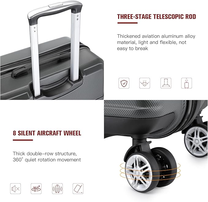 Kono 20'' Carry on Luggage Lightweight with Spinner Wheel TSA Lock Hardside Luggage Durable Small Carry on Suitcase Grey