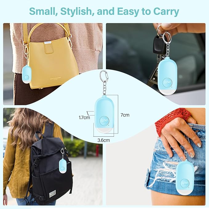 Hion Personal Safety Alarm for Women, 2 Pack Rechargeable 130dB Self Defense Alarm Keychain with LED Flashlight, Emergency Safe Sound Security for Children Elderly, Black+Blue