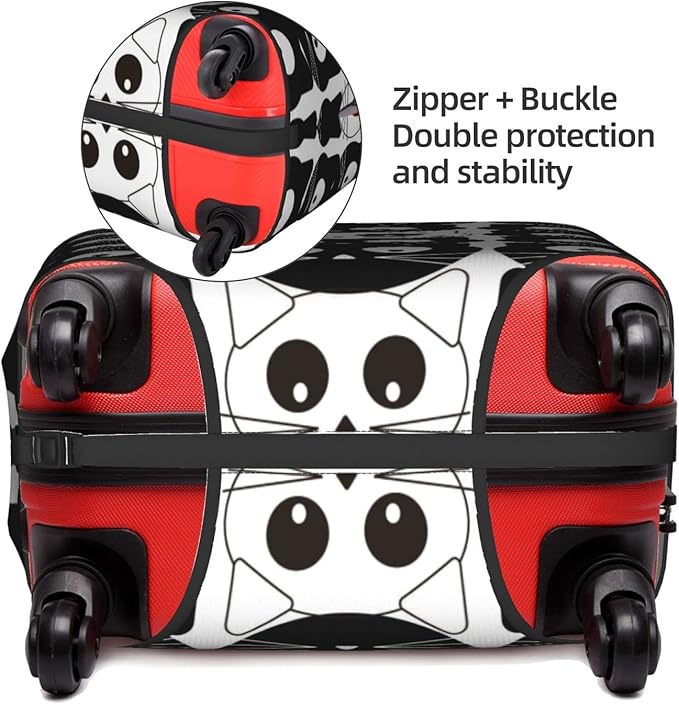 Travel Luggage Cover Suitcase Protector, Black White Cats Washable Elastic Stretch Double-sided Anti-scratch Baggage Cover Protector with Concealed Zipper for Wheeled Suitcase Fits 18-21 Inch Luggage