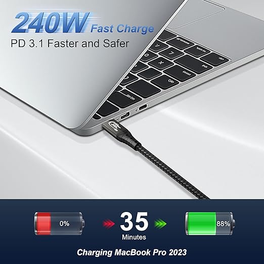 ZIKNYDO 8K/4K for Thunderbolt 4 Cable 10FT/3m, 40Gbps Data Transfer, 240W USB4 Cable, USB C Monitor Cable, for Thunderbolt 3, iPhone 16 Series, SSD, MacBook, eGPU, iPad, Displays, Laptops