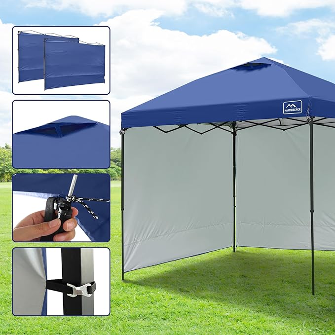 KAMPKEEPER 10x10 Easy Pop Up Canopy Tent with 2 Sidewalls, Instant Outdoor Shade Shelter with 2 PCS Removable 10FT Sun Walls, Quick Setup Waterproof and UV-Resistant for Patio, Camping, Backyard