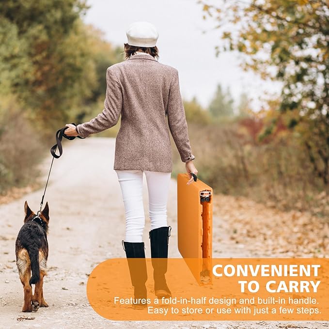 4 FT Folding Table with Carry Handle, Portable Fold-in-Half Plastic Table, Rectangle Foldable Table for Indoor/Outdoor Orange