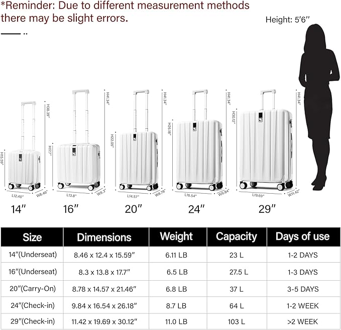 Hanke 20 Inch Carry On Luggage 22x14x9 Airline Approved Lightweight PC Hard Shell Suitcases with Wheels Travel Luggage Rolling Suitcase Travel Luggage Bag Christmas Gifts for Birthday （Orange）