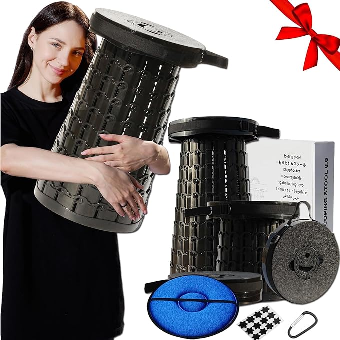 ALEVMOOM Upgraded 19.7" Collapsible Stool Portable,1000lbs Max Weight-Heavy Duty, Retractable Folding Stool with Cushion for Adults for Outdoor Fishing Hiking BBQ