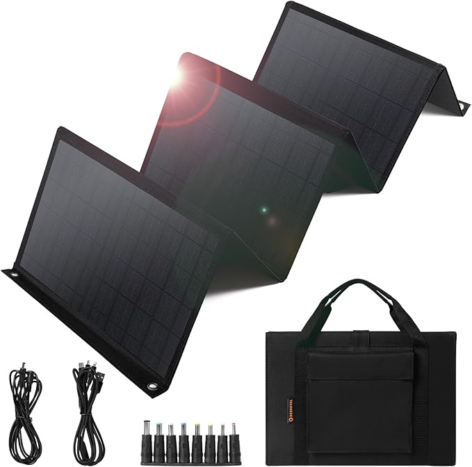 Portable Solar Panel – 60W Foldable Solar Panels with 5V USB and 18V DC for Camping,Cell Phone,Tablet and 5-18V Devices – Compatible with Solar Generators Power Stations