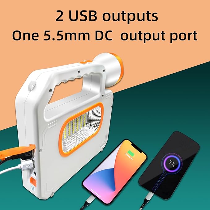 Portable Solar Flashlight LED Spotlight Side Floodlight Camping Lantern Emergency Household Lighting Rechargeable Via USB-C Interface Power Outage Emergency Light for Outdoor Hurricane