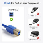 Cable Matters 5Gbps Long USB 3.0 Cable - 10ft, USB A to B Cable, USB3 Cord with Type-B 3.0 Connector for Hard Drive Enclosure/Built-in Hub and More, Blue