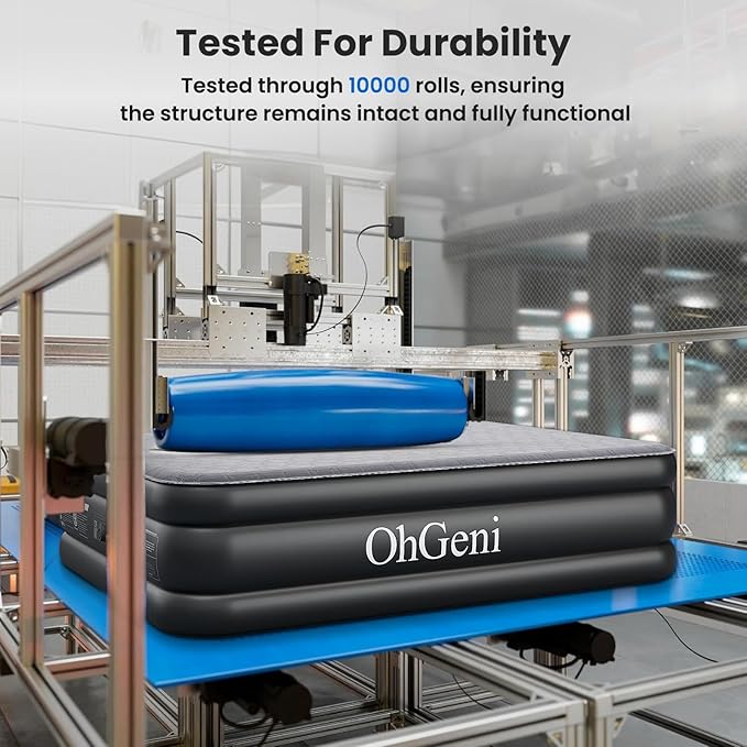 OhGeni 20" Luxury Full Air Mattress with Built-in Pump, Inflatable Bed with Silk Foam Topper for Superior Comfort, Premium Blow-Up Mattress for Home, Camping & Guests, Easy Setup, Extra Support, Black