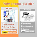 Boat First Aid Kit with Survival Tools, 123pcs Waterproof Emergency Marine Kit with Buckles, Compact Boat Safety Accessories for Fishing Kayaking Boating Camping Rafting Beach Blue