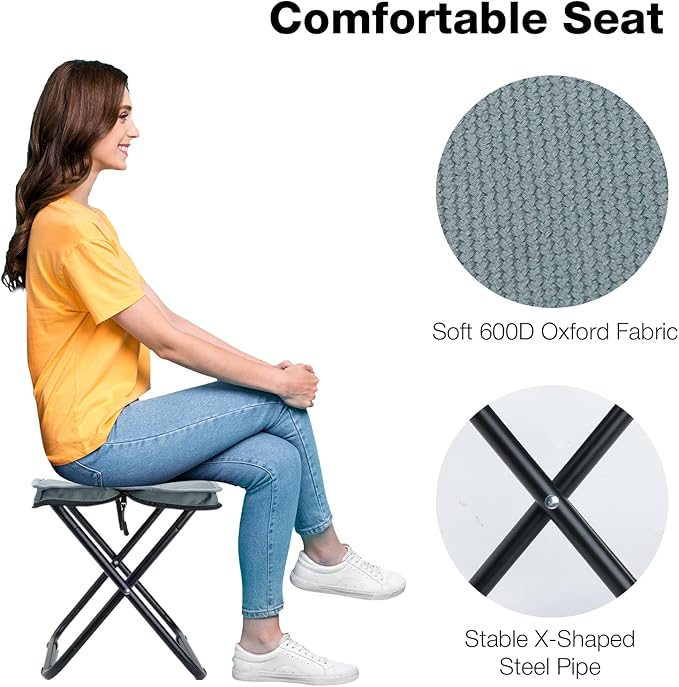 13" Foldable Portable Folding Camping Stool for Adults Support 286lbs, Lightweight Backpacking Foot Stool with Storage Bag for Fishing Outdoor, Gray