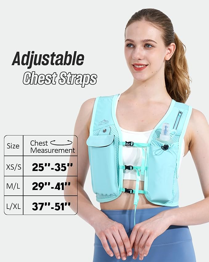 Running Vest for Women Men, USA Original Patent, Adjustable Chest Straps Running Hydration Vest with 500ml Soft Flask, Lightweight Reflective Hydration Backpack for Marathon