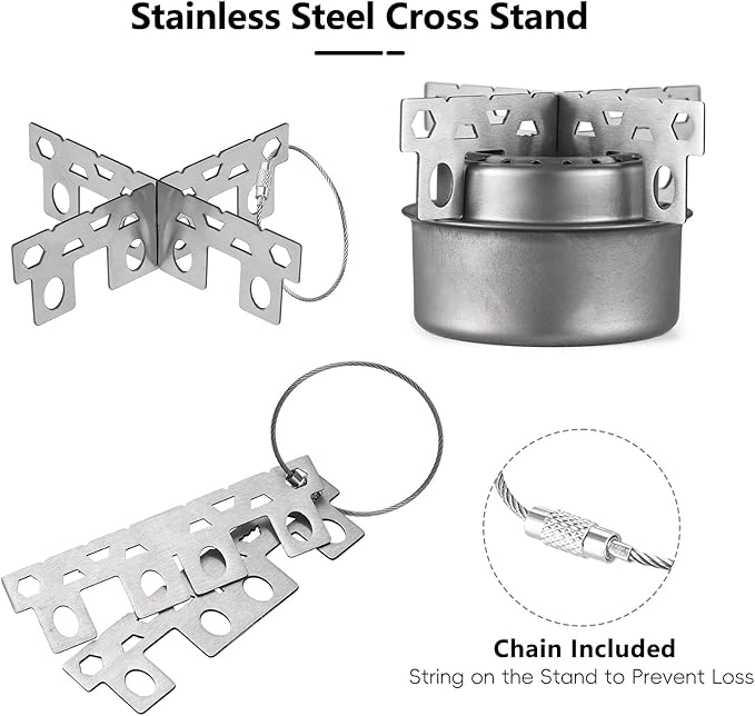 Titanium Camping Cookware 500ml Titanium Cup with Alcohol Stove, Cross Stand & Folding Spork, Lightweight Portable Outdoor Camping Cooking Utensil Set for Backpacking Hiking Traveling