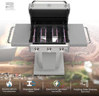 Kenmore 3-Burner Propane BBQ Grill, 30,000 BTUs Gas Grill with Cast Iron Cooking Grates, Folding Side Tables & Wheels, Outdoor Grill with Tool Hooks, Pearl White + Bonus Cover