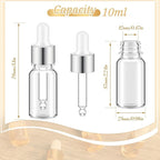 100 Pcs Mini Glass Oil Dropper Bottle Bulk, Clear Essential Small Empty Bottles Sample Containers Perfume Liquid Vials with Cap for Traveling (10 ml,Silver)