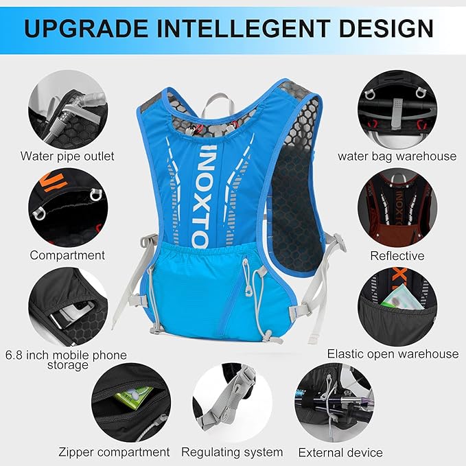 INOXTO Hydration Vest Backpack,Lightweight Water Running Vest Pack with 1.5L Water Bladder Bag Daypack for Hiking Trail Running Cycling Race Marathon for Women Men