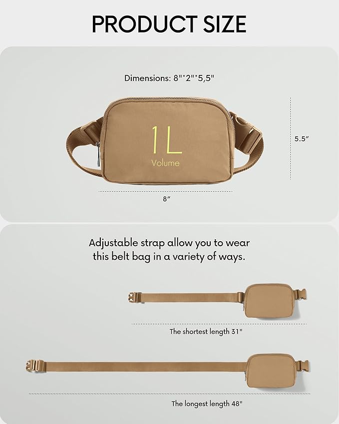 ODODOS Unisex Mini Belt Bag with Adjustable Strap Small Fanny Pack for Workout Running Traveling Hiking, Caramel