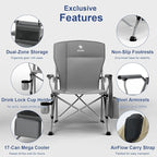 XL Heavy Duty Camping Chair 396lb Capacity (525lb Max) – Waterproof 1680D Oxford Fabric, 2" Padded Seat & Back, Cup Holder, Cooler Pocket, Portable for Camping, Beach & Tailgating (Onyx Black)