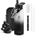 Insulated Water Bottle 40 oz, Triple Wall Vacuum Stainless Steel (Cold for 48 Hrs), Leak Proof & Non-BPA, Modern Water Flask Jug with Paracord Handle & Straw Spout Lids, Ombre: White/Black