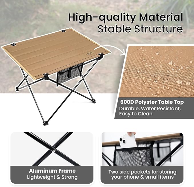 ONETIGRIS CAMPMATE Camping Table Foldable, Lightweight Portable Table Sturdy & Quick Setup, Holds Up to 66 lbs, Perfect for Camping, Hiking, Backpacking, Picnic, Beach, Travel