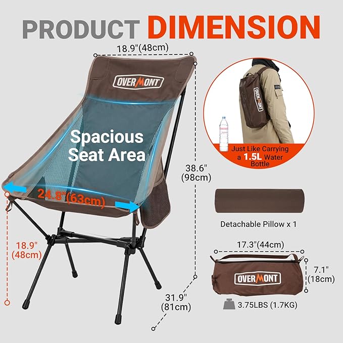 Overmont Oversized Camping Chair for Adults - 400lbs Support Heavy-Duty Padded Seat Outdoor Portable Folding Chair with Cooling Bag Cup Holder Carry Bag Comfortable for Sport Garden Beach Fishing Lawn