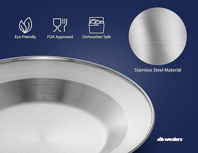 Stainless Steel Plate Set - 8.5 inch Ultra-Portable Dinnerware Set BPA Free Plates for Outdoor Camping | Hiking | Picnic | BBQ | Beach