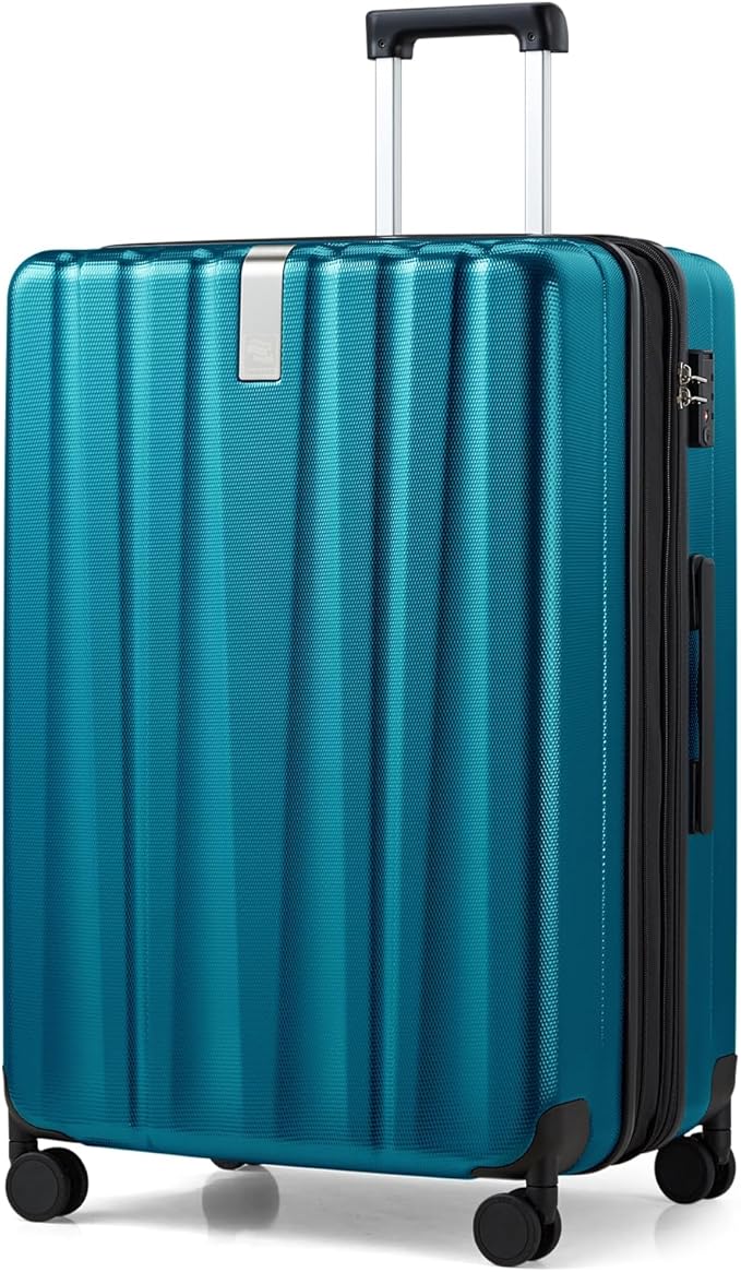 Hanke 29 Inch Expandable Checked Luggage Lightweight PC Hard Shell Luggage Suitcases with Wheels Tsa Luggage Rolling Large Suitcase Travel Luggage Bag for Study Abroad.(Caribbean Blue)