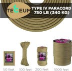 TECEUM 5/32" Paracord Rope 1000 – 1000ft / 200ft / 100ft / 50ft – Tactical Parachute Cord 4mm – 45+ Colors – Nylon String for Survival & Camping Gear – Stripe Cord for Survival – Utility Rope