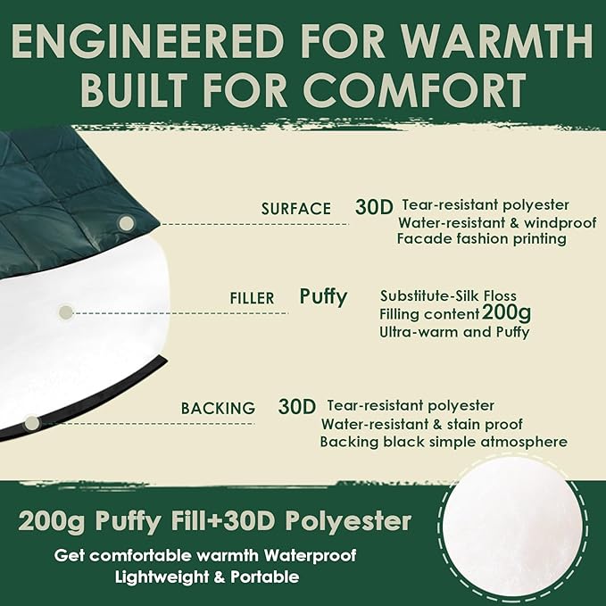 Lightweight Camping Blankets Outdoor Down Alternative Puffy Printed Camping Blanket Waterproof Large Silk Cotton Blanket Packable Warm for Trave Picnic Hiking Camping Cold Weather 78" x 55"