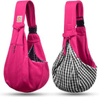 TOMKAS Dog Sling Carrier for Small Dogs Puppy Carrier for Small Dogs (Rose red, Adjustable Strap for 3-10 lbs & Zipper Pocket)