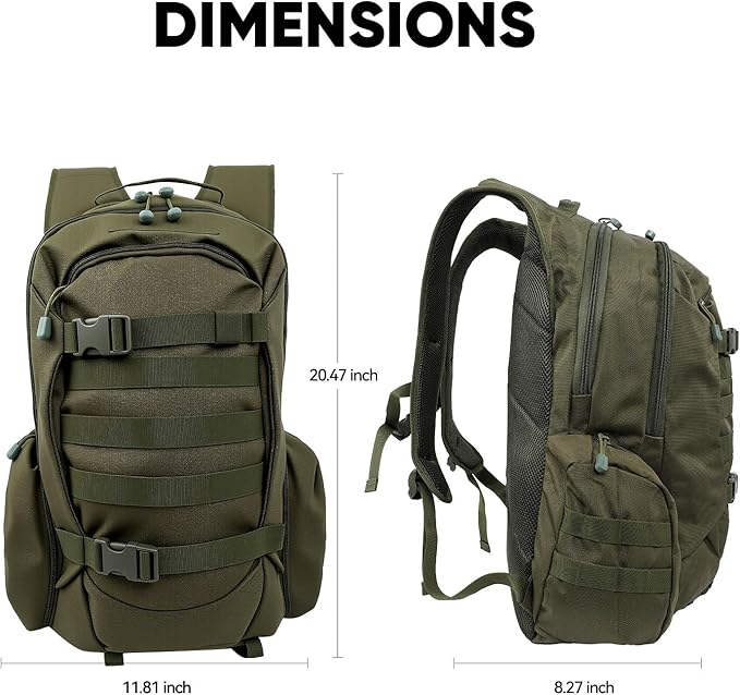 35L Tactical Backpack for Men, MOLLE Military Bug Out Bag, Waterproof Rucksack for Hiking with Hydration Port Army Green