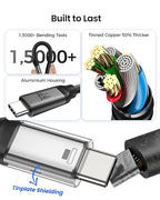 Silkland USB C Monitor Cable Right Angle 4FT, 8K@30Hz 5K/4K@60Hz Display, 20Gbps Data Transfer, 90 Degree USB C 3.2 Gen 2x2 Video Cable, 240W Charging for iPhone 17, MacBook, Portable Monitor, Carplay