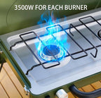 ONLYFIRE Portable Camping Stove 2-Burner, Propane Camp Stove with Foldable Legs, Camping Grill Stove with Adjustable Burners, Heavy-Duty Latch & Handle for Camping Tailgating RV BBQ, Green