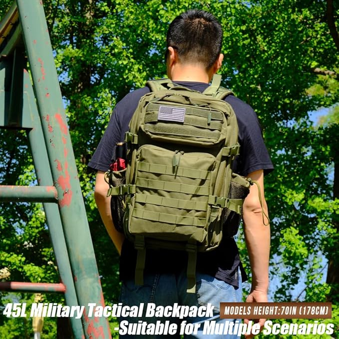 Military Tactical Backpack 45L Large Tactical Backpack for Men, Hiking Rucksack With Bottle Holder