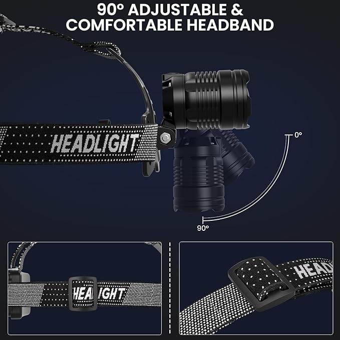 LED Headlamp Rechargeable 2Pack, 99000 Lumens Bright Head Lamp, 90° Adjustable Head Lights for Forehead with 3 Modes, Long Runtime & Waterproof Headlamps for Adults Camping Hiking