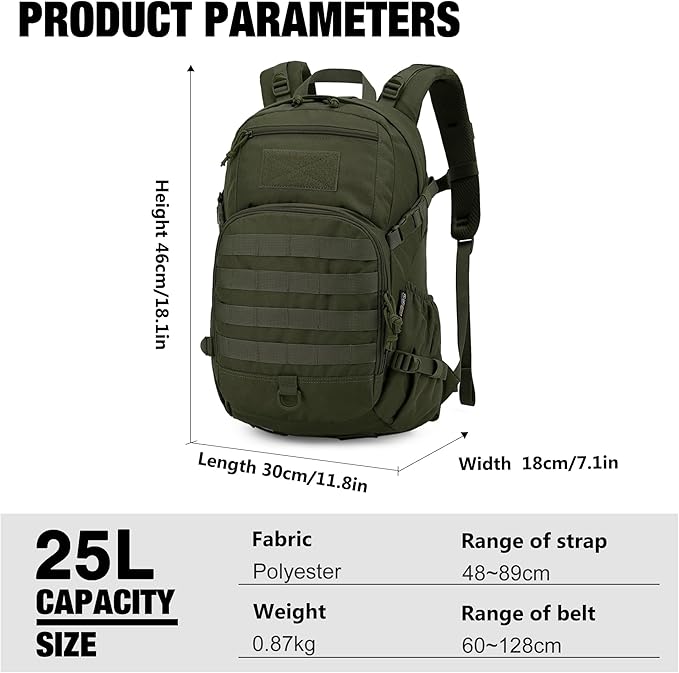 Mardingtop Small Tactical Backpack,Molle Hiking Backpack for Backpacking,Cycling and Biking,25L Backpack