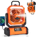 Odoland Portable Misting Fan with Light, 30000mAh Rechargeable Battery Camping Fan with 2 Spray Mister, Outdoors Tent Ventilador with Remote and Hook for Indoor Cooling Hiking Patio, Orange
