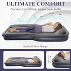 KMZ Inflatable Air Mattress with Built-in Electric Pump -Self Inflatable/Deflation Blow Up Mattress in 90 Seconds- Flocked Top Carbed with Carry Bag for Travel, Camping