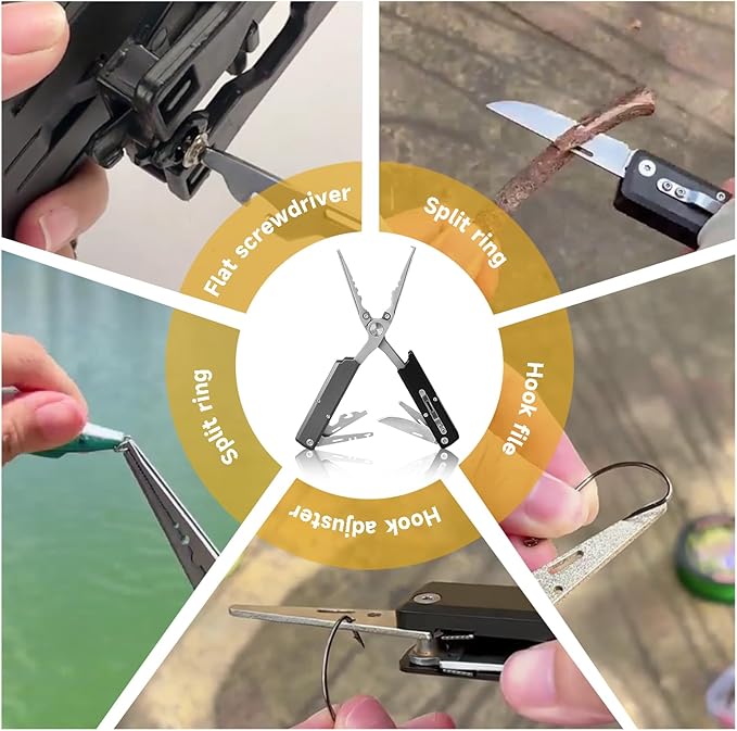 12-in-1 Multitool Fishing Pliers, Fishing Gear with Hook Remover, Pocket Knife, Fish Lip Gripper, Upgraded Scissors and Screwdriver, Survival and Camping Gear, Stainless Steel