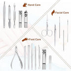 Nail Clippers Set 18 Pieces Stainless Steel Manicure Kit, Professional Grooming Kits, Nail Care Tools with Luxurious Travel Case