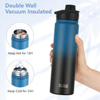 HASLE OUTFITTERS Insulated Water Bottle 22 oz Double Wall Stainless Steel Water Bottle Wide Mouth with Straw Lid & Spout Lid Keeps Cold or Hot(Blue Black Gradient,1)